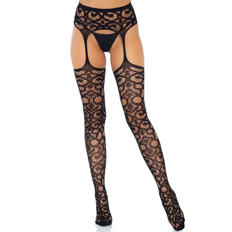 LEG AVENUE - STRUMPFHOSEN MIT SPITZENMUSTER, EINHEITSGRÖSSE