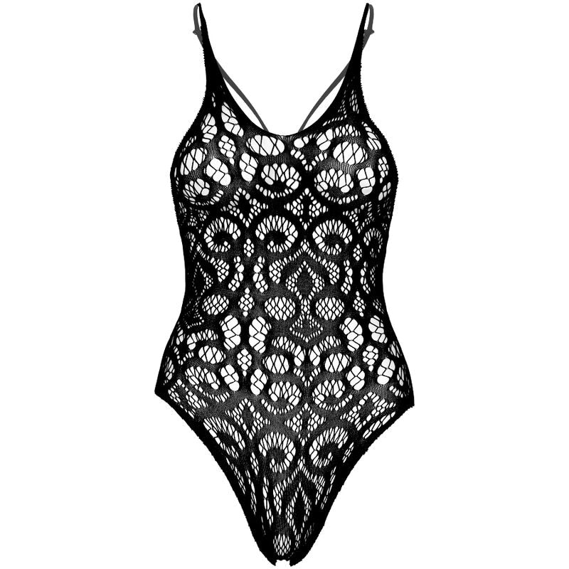 LEG AVENUE – NAHTLOSER TEDDY MIT SPITZE UND ROLLKRAGEN – SCHWARZ