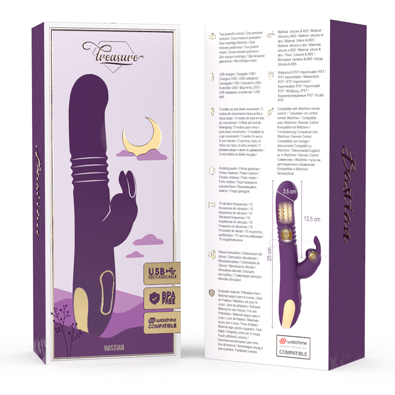 TREASURE - BASTIAN RABBIT UP &amp; DOWN, ROTATOR &amp; VIBRATOR KOMPATIBEL MIT DER WATCHME WIRELESS-TECHNOLOGIE