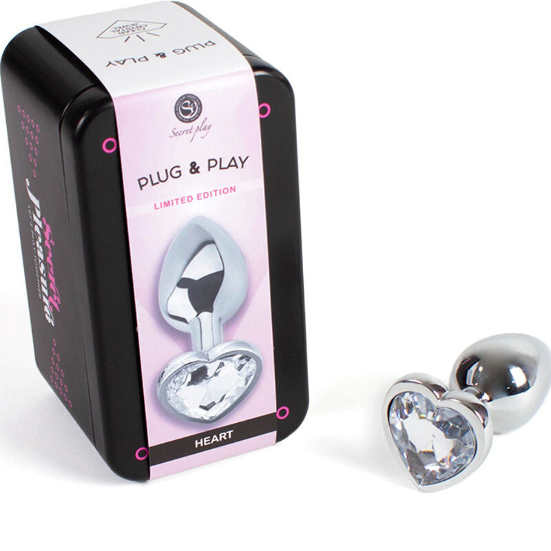 SECRETPLAY - PLUG ANALE IN METALLO CON CUORE DI CRISTALLO TRASPARENTE TAGLIA PICCOLO 7 CM