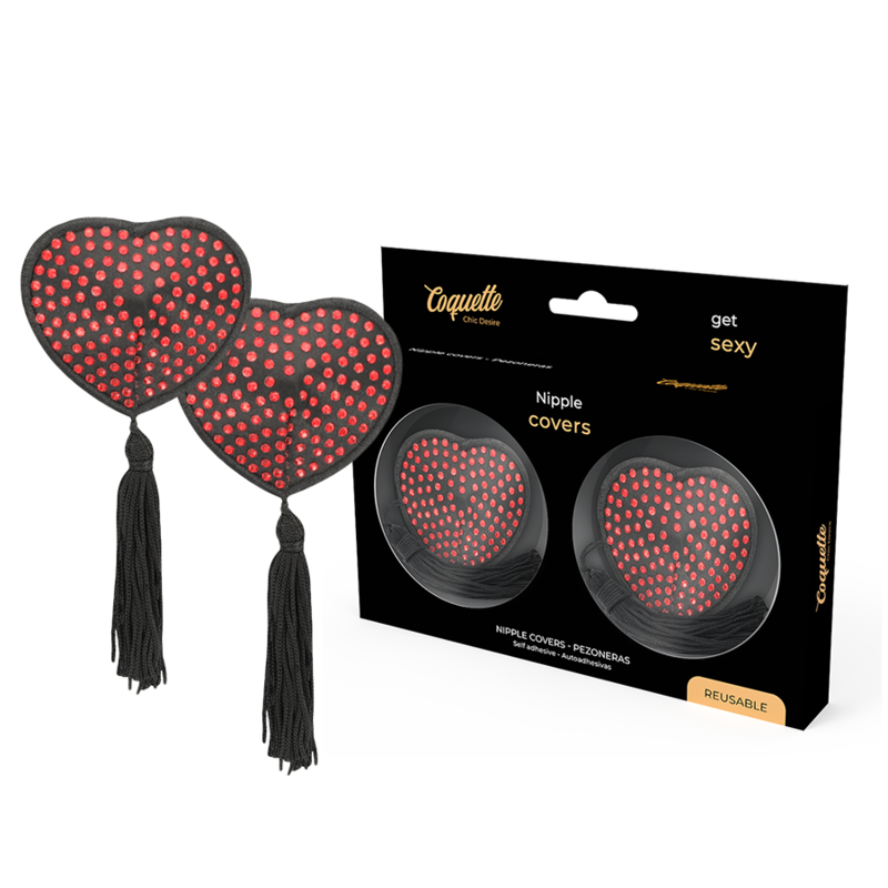 COQUETTE CHIC DESIRE - NIPPELABDECKUNGEN HERZ SCHWARZ / ROT