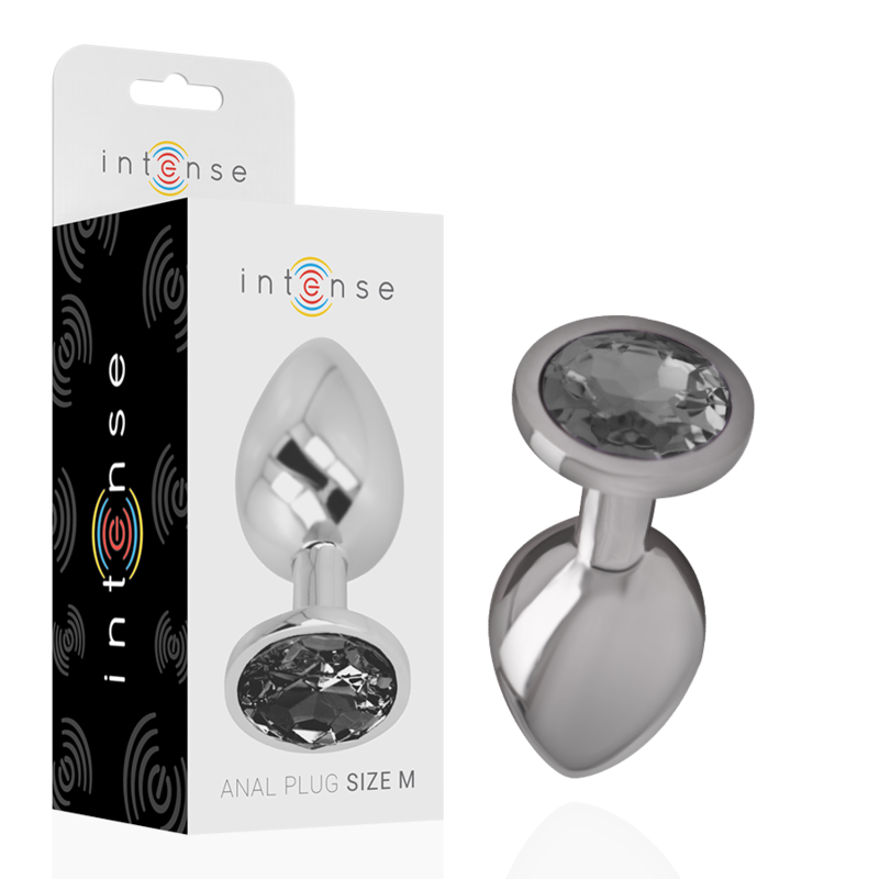INTENSE - PLUG ANALE IN METALLO DI ALLUMINIO CON VETRO NERO TAGLIA M