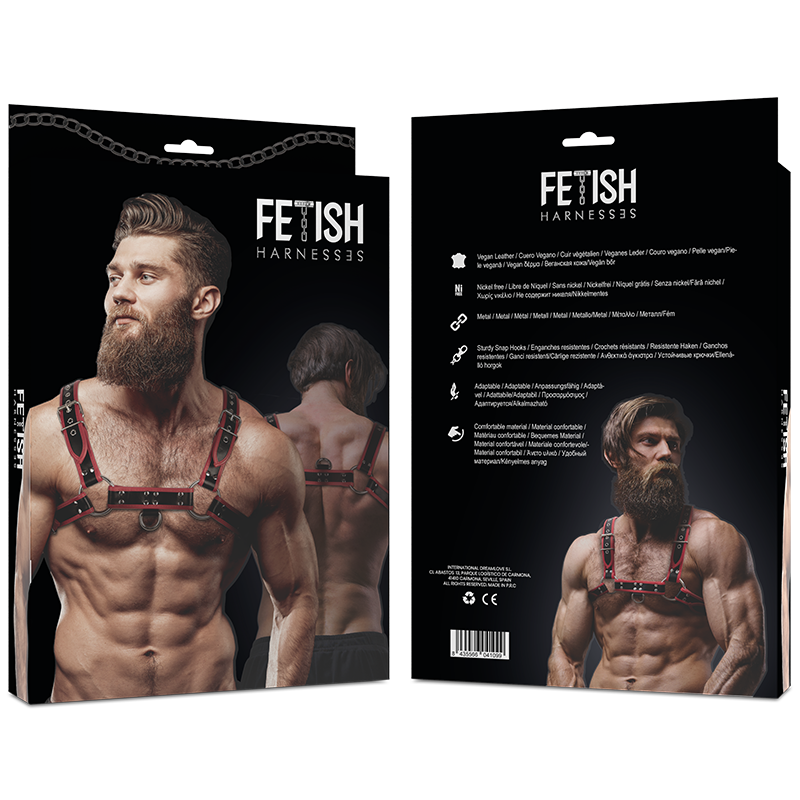 FETISH SUBMISSIVE ATTITUDE - HERREN-BRUSTGURT AUS ÖKO-LEDER SCHWARZ/ROT