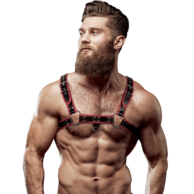 FETISH SUBMISSIVE ATTITUDE - HERREN-BRUSTGURT AUS ÖKO-LEDER SCHWARZ/ROT