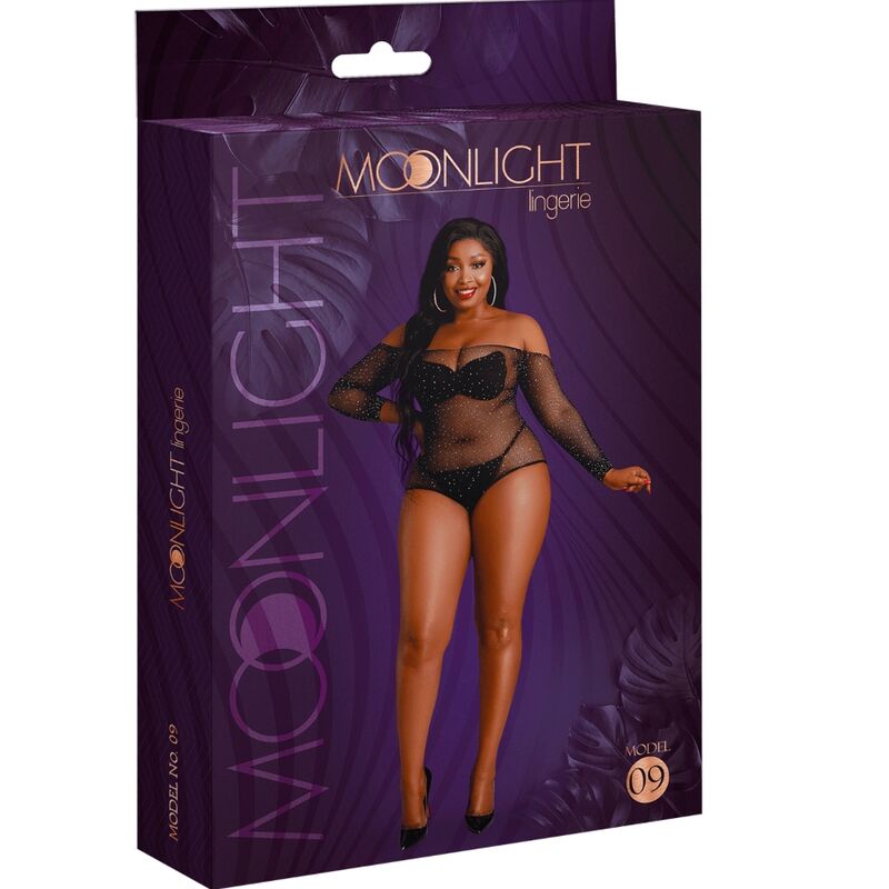 MOONLIGHT - MODELL 9 LANGARM-Bodysuit HELLSCHWARZ ÜBERGRÖSSE