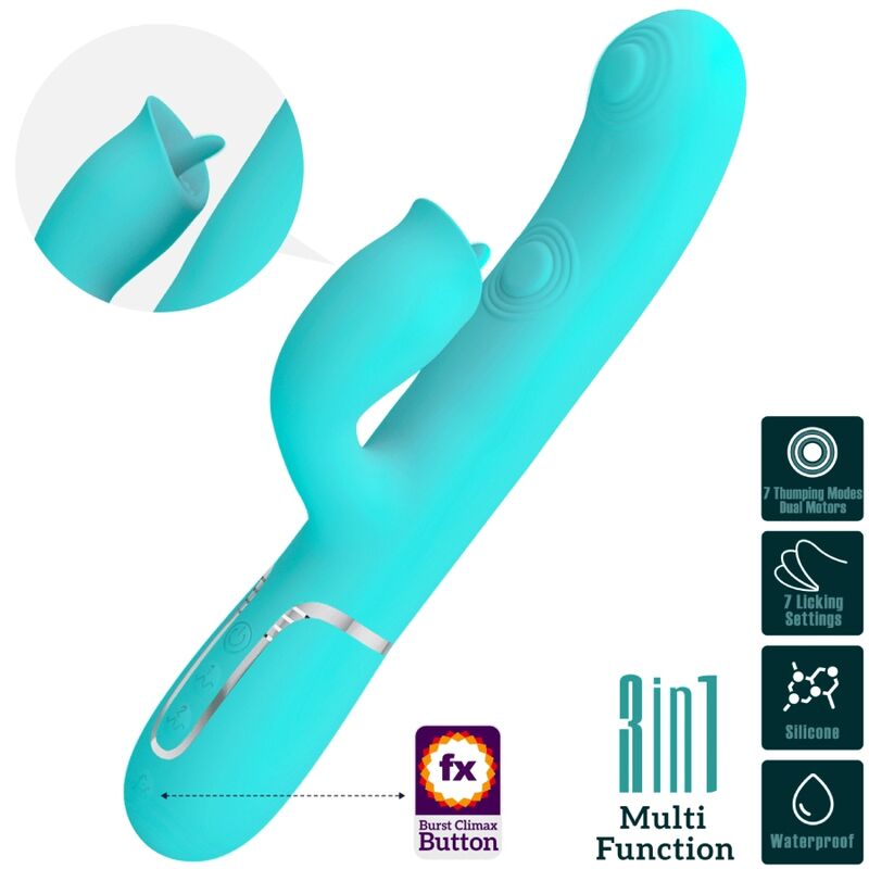 PRETTY LOVE - RABBIT VIBRATOR MIT LECKEN AQUAGRÜN