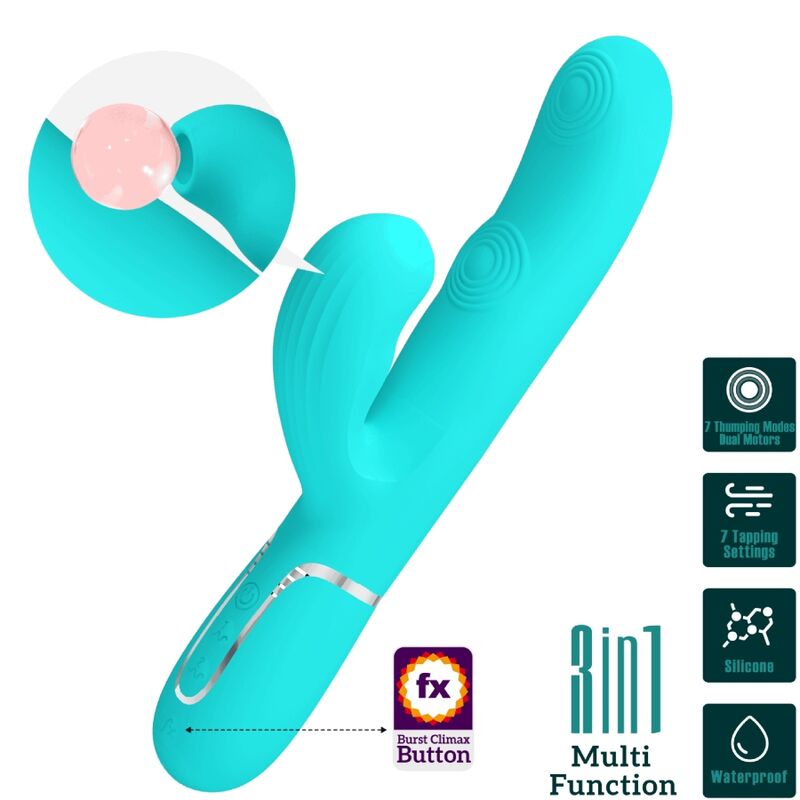 PRETTY LOVE - PERLITA VIBRATORE MULTIFUNZIONE 3 IN 1 PUNTO G VERDE ACQUA