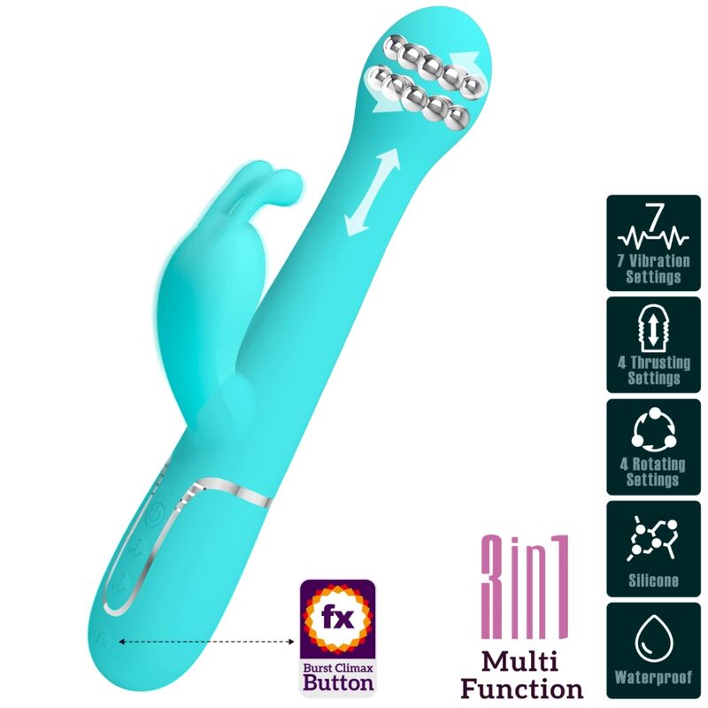 PRETTY LOVE - DEJON RABBIT VIBRATOR 3 IN 1 MULTIFUNKTION AQUA GRÜN