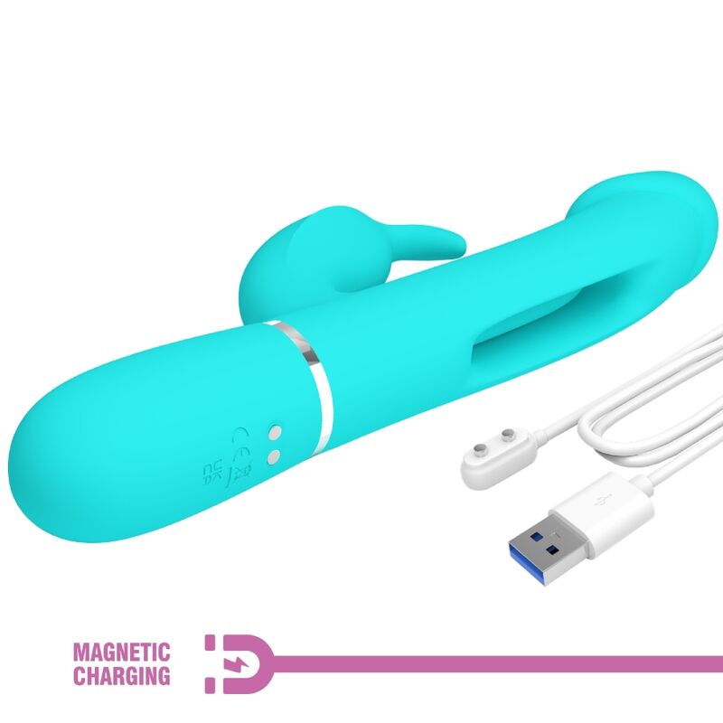 PRETTY LOVE - KAMPAS RABBIT 3 IN 1 MULTIFUNKTIONSVIBRATOR MIT ZUNGE AQUAGRÜN
