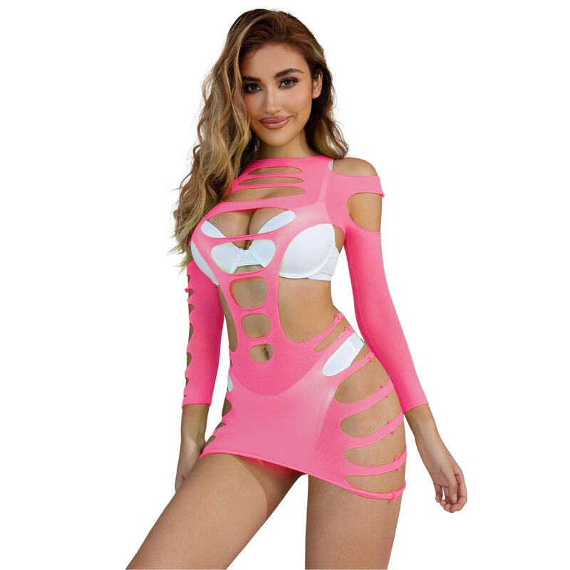 SUBBLIME - 952273 LANGARM ELASTISCHES NETZKLEID ROSA EINE GRÖSSE