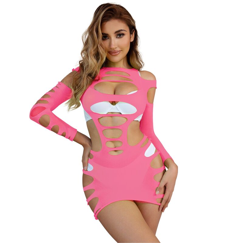 SUBBLIME - 952273 LANGARM ELASTISCHES NETZKLEID ROSA EINE GRÖSSE