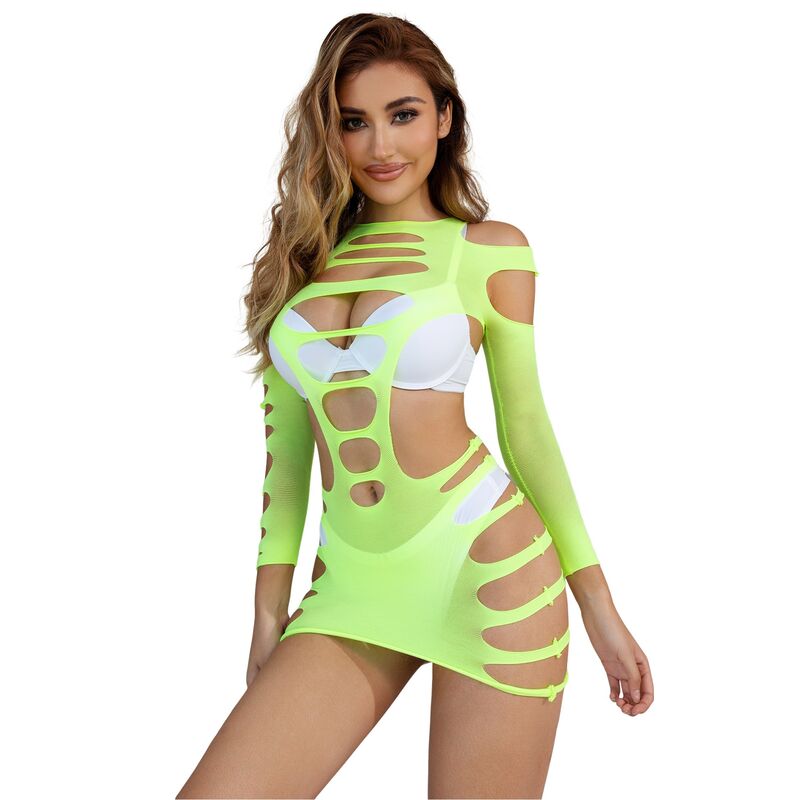 SUBBLIME - 952280 GRÜNES LANGARM-ELASTISCHES NETZKLEID, EINE GRÖSSE