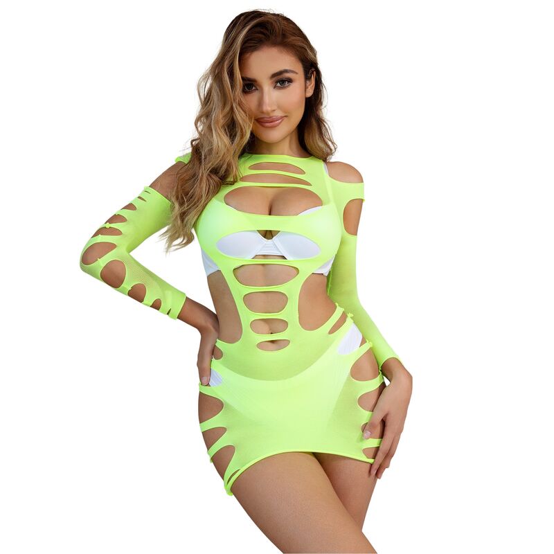 SUBBLIME - 952280 GRÜNES LANGARM-ELASTISCHES NETZKLEID, EINE GRÖSSE