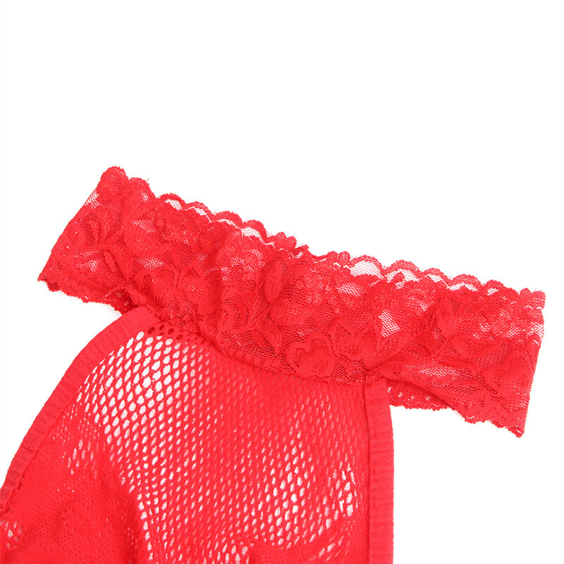 SUBBLIME - 952372 Netz- und Spitzen-Bodystocking ohne Schritt mit hohem Halsausschnitt, Rot, Einheitsgröße