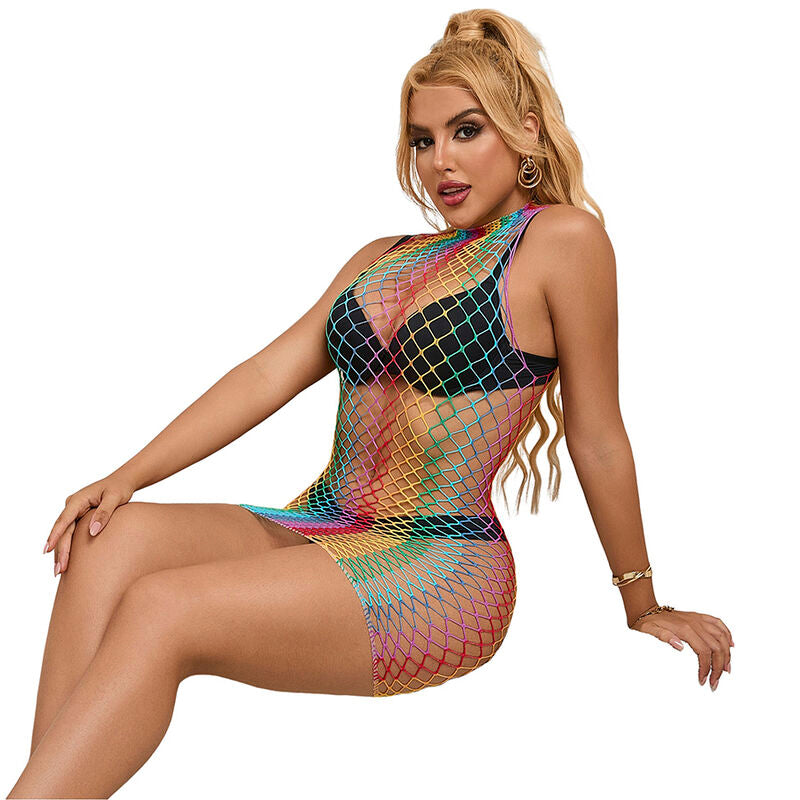 SUBBLIME - 952433 RAINBOW HIGH NECK ÄRMELLOSES NETZKLEID EINE GRÖSSE