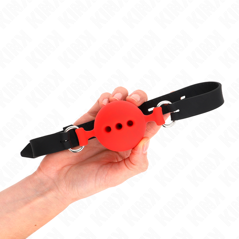 KINK - VOLLSILIKON-KNEBEL 55 x 2 CM MIT 5 CM HODEN GRÖSSE L ROT VERSTELLBAR 35-51 CM