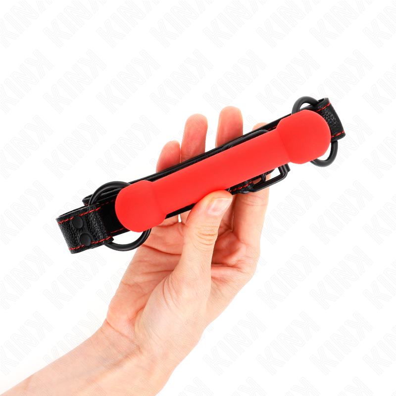 KINK - KNOCHENKNEBEL MIT KUNSTLEDERRIEMEN ROT VERSTELLBAR 41-57 CM