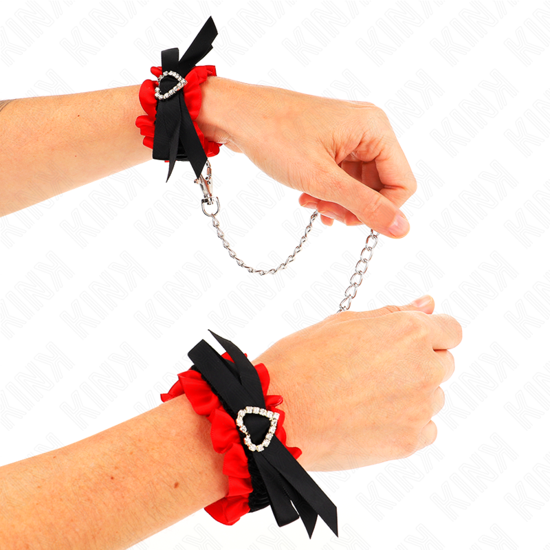 KINK - CINTURINI ELASTICI IN PIZZO CON DETTAGLI A CUORE ROSSO REGOLABILI 22-35 CM