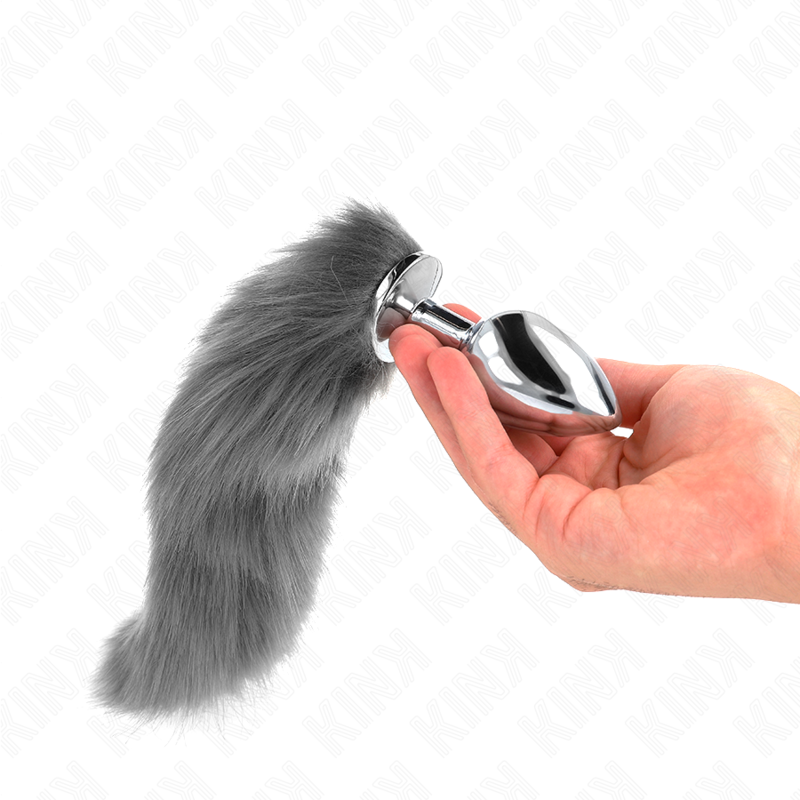 KINK - ANAL PLUG GRÖSSE L 10 X 4 CM MIT SYNTHETISCHEM SCHWANZ 40 CM GRAU UND WEISS