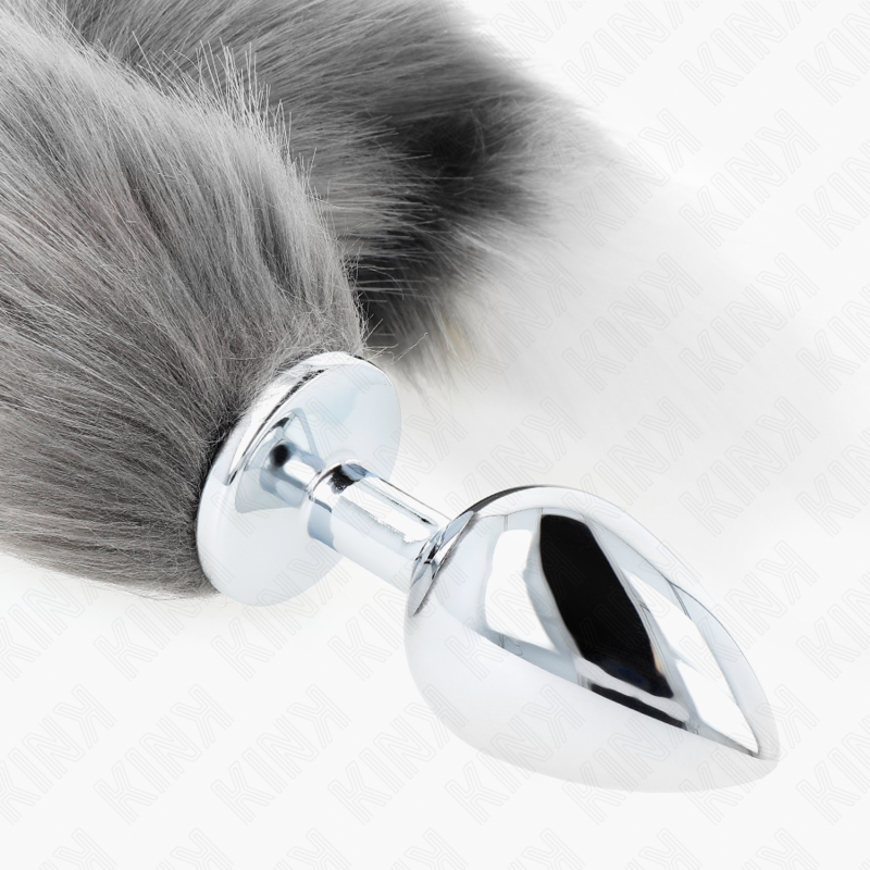 KINK - ANAL PLUG GRÖSSE L 10 X 4 CM MIT SYNTHETISCHEM SCHWANZ 40 CM GRAU UND WEISS