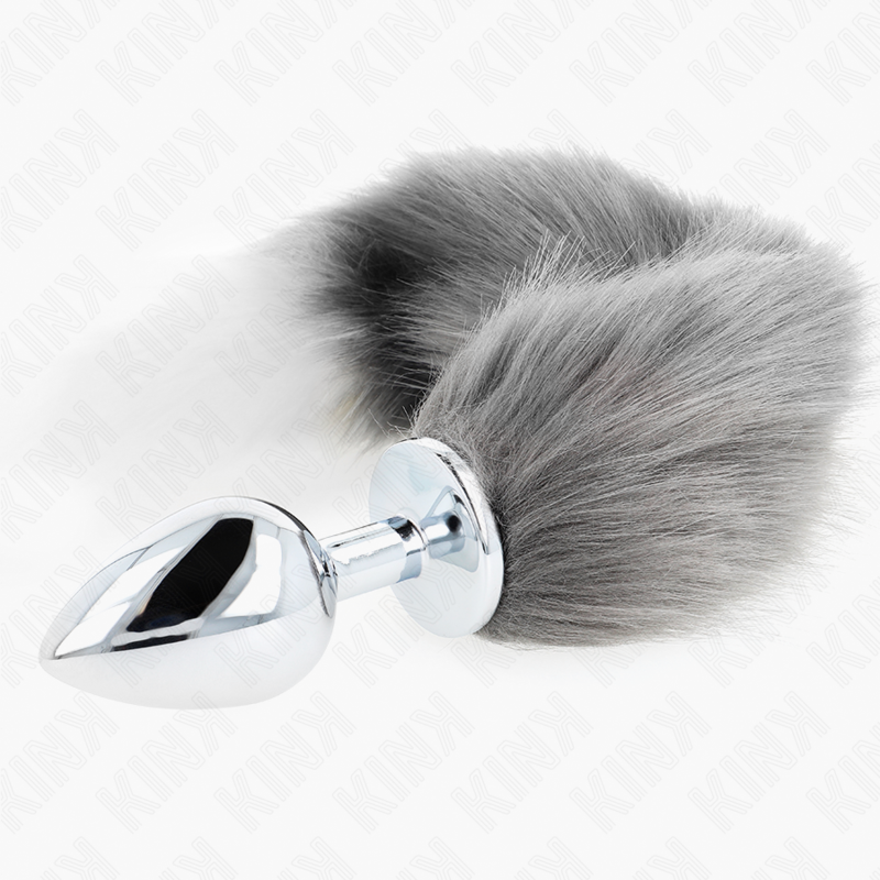 KINK - ANAL PLUG GRÖSSE L 10 X 4 CM MIT SYNTHETISCHEM SCHWANZ 40 CM GRAU UND WEISS