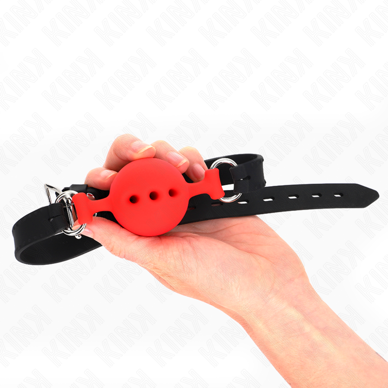 KINK - VOLLSILIKON-KNEBEL 55 x 2 CM MIT 4,5 CM HODEN GRÖSSE M ROT VERSTELLBAR 35-51 CM