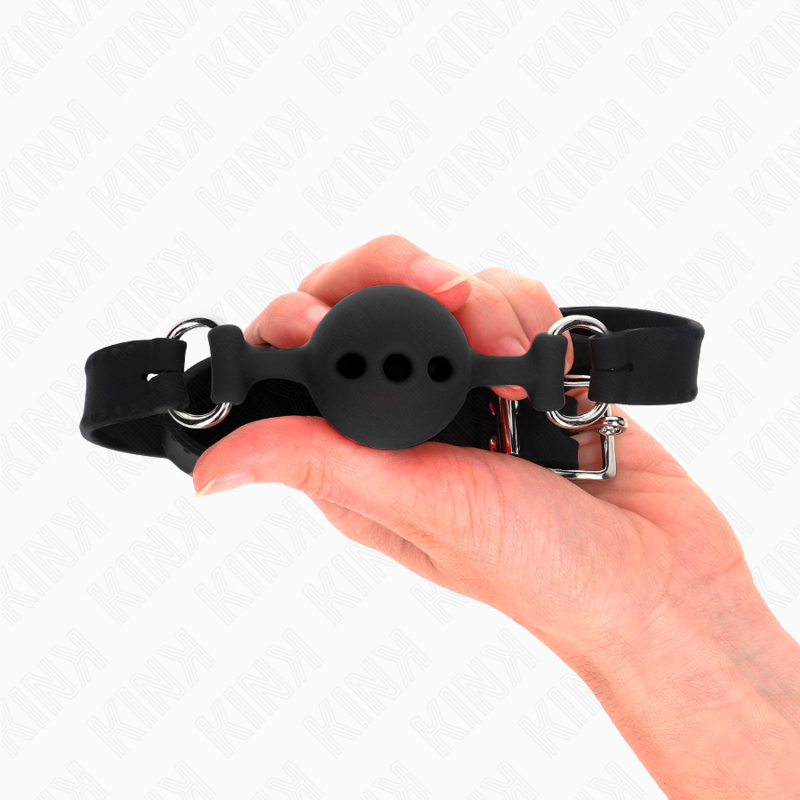 KINK - VOLLSILIKON-KNEBEL 55 x 2 CM MIT 4 CM HODEN GRÖSSE S SCHWARZ VERSTELLBAR 35-51 CM