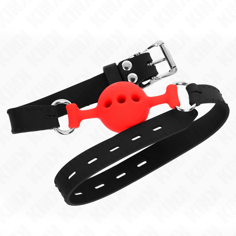 KINK - VOLLSILIKON-KNEBEL 55 x 2 CM MIT 4 CM HODEN GRÖSSE S ROT VERSTELLBAR 35-51 CM