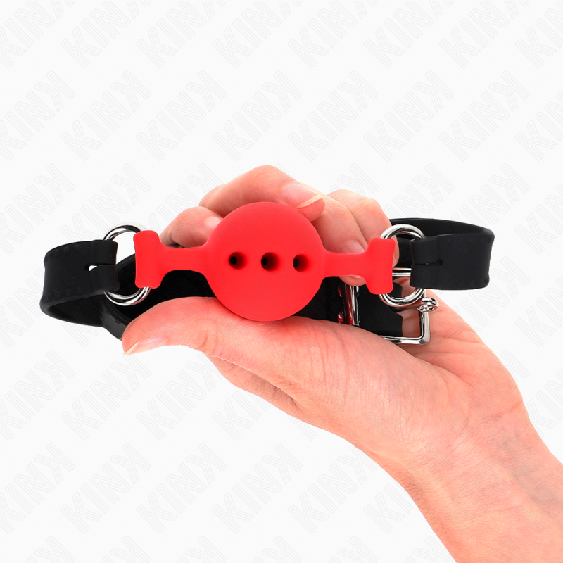 KINK - VOLLSILIKON-KNEBEL 55 x 2 CM MIT 4 CM HODEN GRÖSSE S ROT VERSTELLBAR 35-51 CM