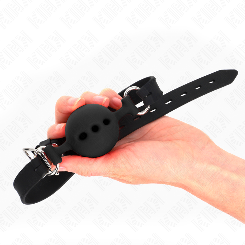 KINK - VOLLSILIKON-KNEBEL 55 x 2 CM MIT 5 CM HODEN GRÖSSE L SCHWARZ VERSTELLBAR 35-51 CM