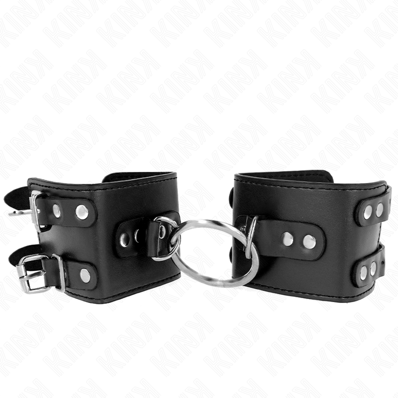 KINK - FIXE HANDGELENKFESSELN MIT RING UND NIETEN VERSTELLBAR SCHWARZ 17-22 CM X 6,5 CM