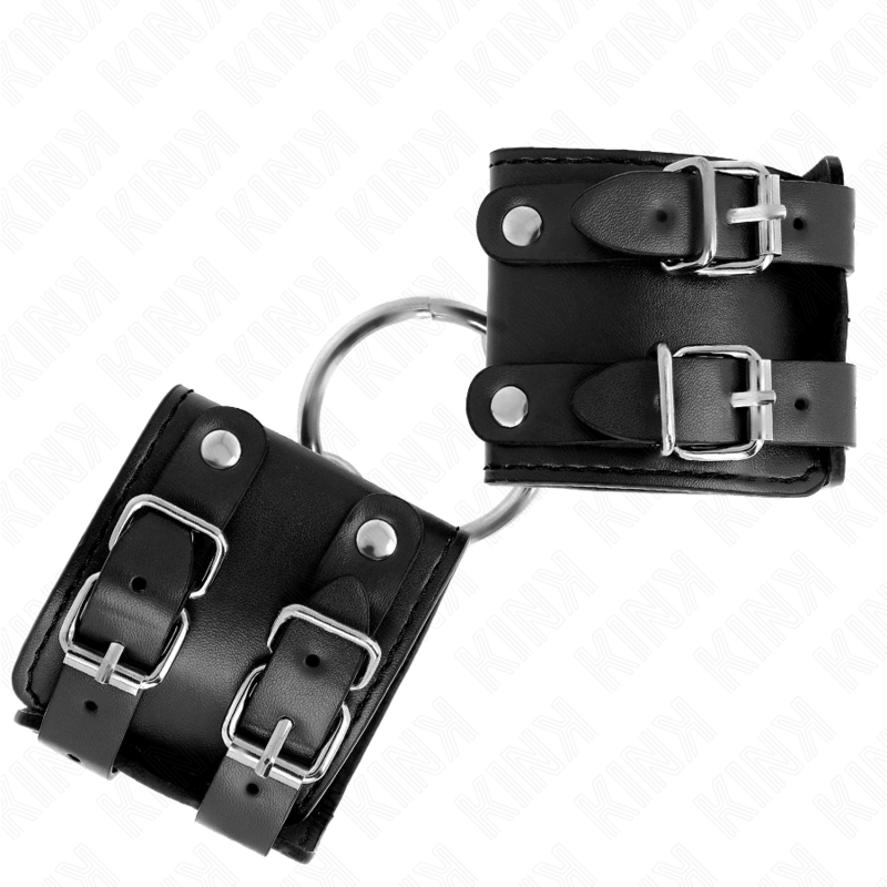 KINK - FIXE HANDGELENKFESSELN MIT RING UND NIETEN VERSTELLBAR SCHWARZ 17-22 CM X 6,5 CM