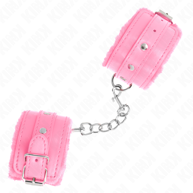 KINK - PREMIUM PELZGEFÜTTERTE HANDGELENKFESSELN PINK MIT PINKEM GÜRTEL, VERSTELLBAR 17-29 CM X 6 CM