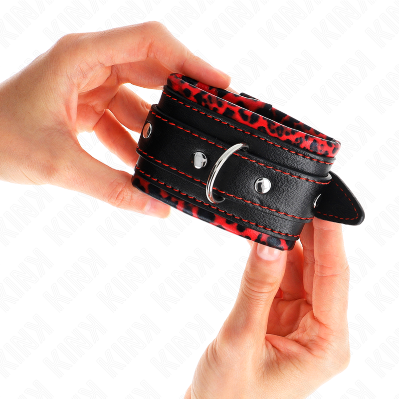 KINK - CINTURE DA POLSO RIVESTITE IN PELLICCIA ROSSE/NERE REGOLABILI 17-29 CM X 6 CM