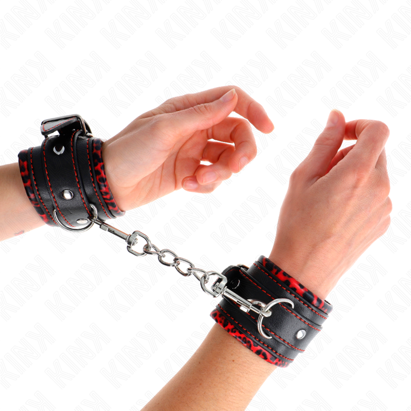 KINK - CINTURE DA POLSO RIVESTITE IN PELLICCIA ROSSE/NERE REGOLABILI 17-29 CM X 6 CM