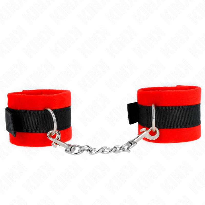 KINK - BEGINNER PELZ HANDFESSELN SCHWARZ-ROT 30 X 7 CM