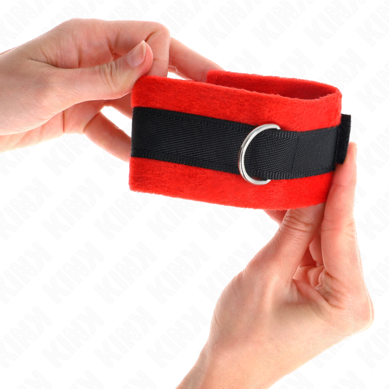 KINK - BEGINNER PELZ HANDFESSELN SCHWARZ-ROT 30 X 7 CM