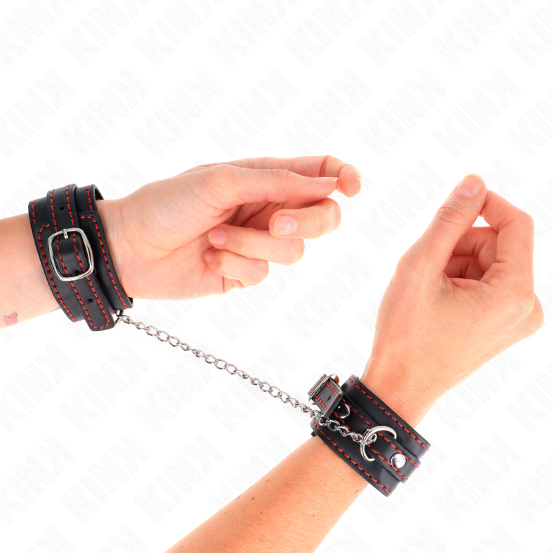 KINK - KLEINE HANDGELENKFESSELN SCHWARZ MIT ROTEM FUTTER VERSTELLBAR 14-24 CM X 3,5 CM