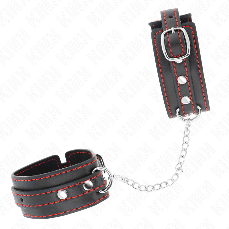 KINK - KLEINE HANDGELENKFESSELN SCHWARZ MIT ROTEM FUTTER VERSTELLBAR 14-24 CM X 3,5 CM