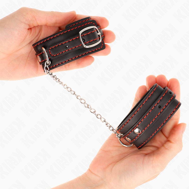KINK - KLEINE HANDGELENKFESSELN SCHWARZ MIT ROTEM FUTTER VERSTELLBAR 14-24 CM X 3,5 CM