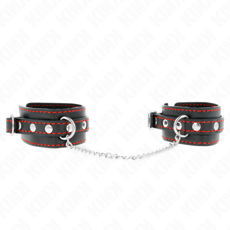 KINK - KLEINE HANDGELENKFESSELN SCHWARZ MIT ROTEM FUTTER VERSTELLBAR 14-24 CM X 3,5 CM