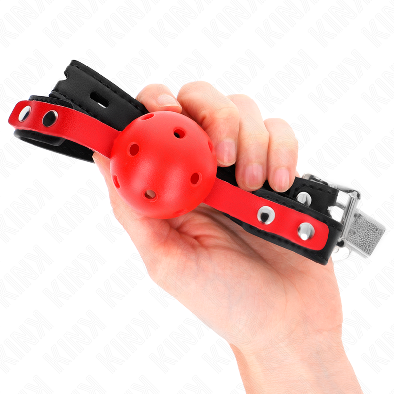 KINK - ROTER HOHLKUGEL, HARTER 4 CM KNEBEL, SCHWARZER GURT, 60 x 2 CM, VERSTELLBAR 37-52 CM