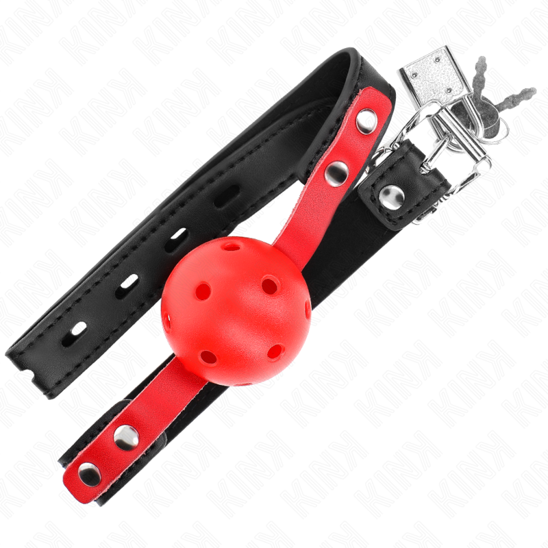 KINK - ROTER HOHLKUGEL, HARTER 4 CM KNEBEL, SCHWARZER GURT, 60 x 2 CM, VERSTELLBAR 37-52 CM