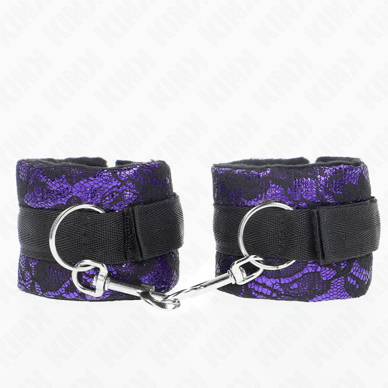KINK - KURZE HANDGELENKFESSELN AUS SAMTSPITZE UND NYLONFESSELN LILA/SCHWARZ 23 X 6,5 CM