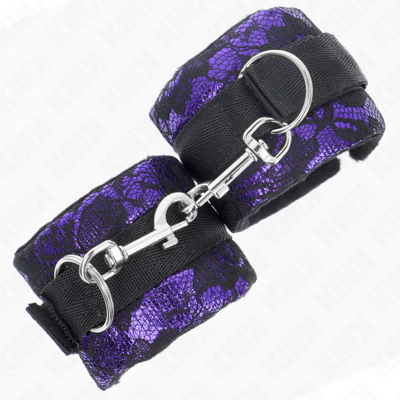 KINK - KURZE HANDGELENKFESSELN AUS SAMTSPITZE UND NYLONFESSELN LILA/SCHWARZ 23 X 6,5 CM