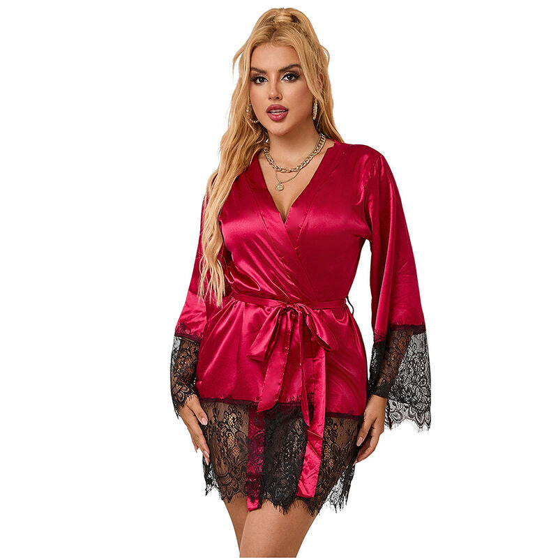 SUBBLIME - 953829 PIGIAMA ELEGANTE IN PIZZO + PERIZOMA ROSSO L/XL