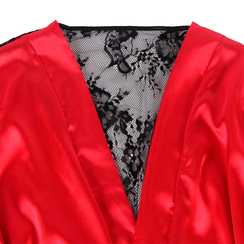 SUBBLIME - 954017 Spitzen-Unterhemd mit transparentem Rücken und String, Rot/Schwarz, S/M