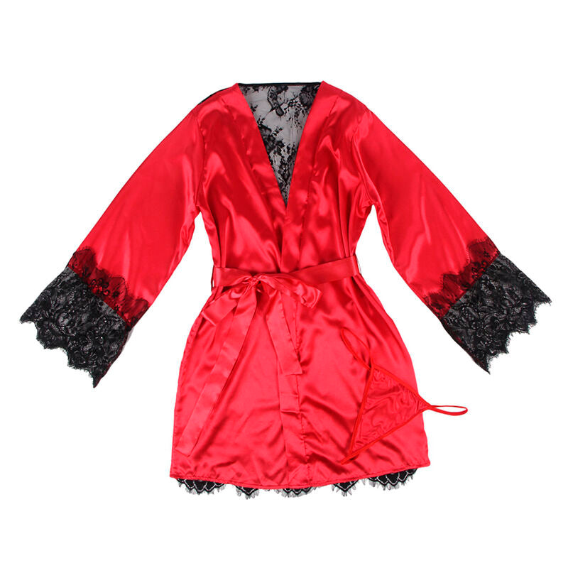SUBBLIME - 954017 Spitzen-Unterhemd mit transparentem Rücken und String, Rot/Schwarz, S/M