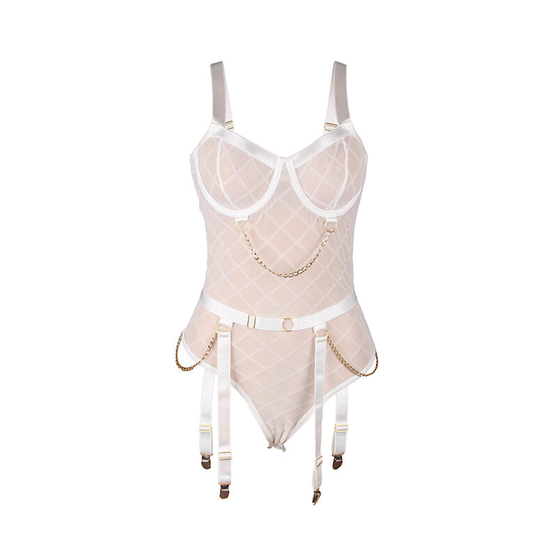 SUBBLIME - 954284 BODY MIT KETTEN + STRUMPFGÜRTEL WEISS S/M
