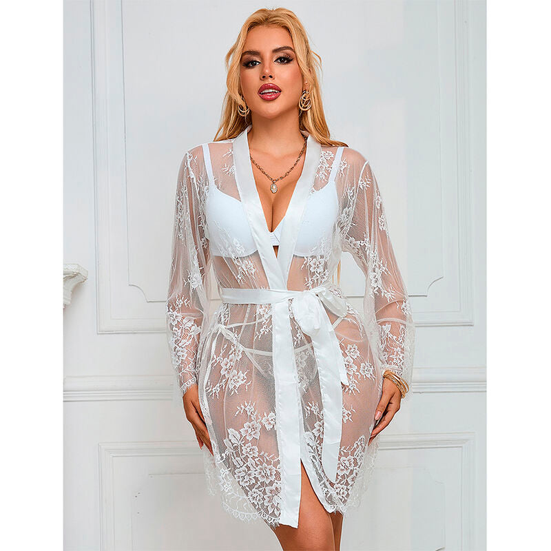 SUBBLIME - 954369 LANGARM-NACHTHEMD MIT BLUMENMUSTER WEISS S/M